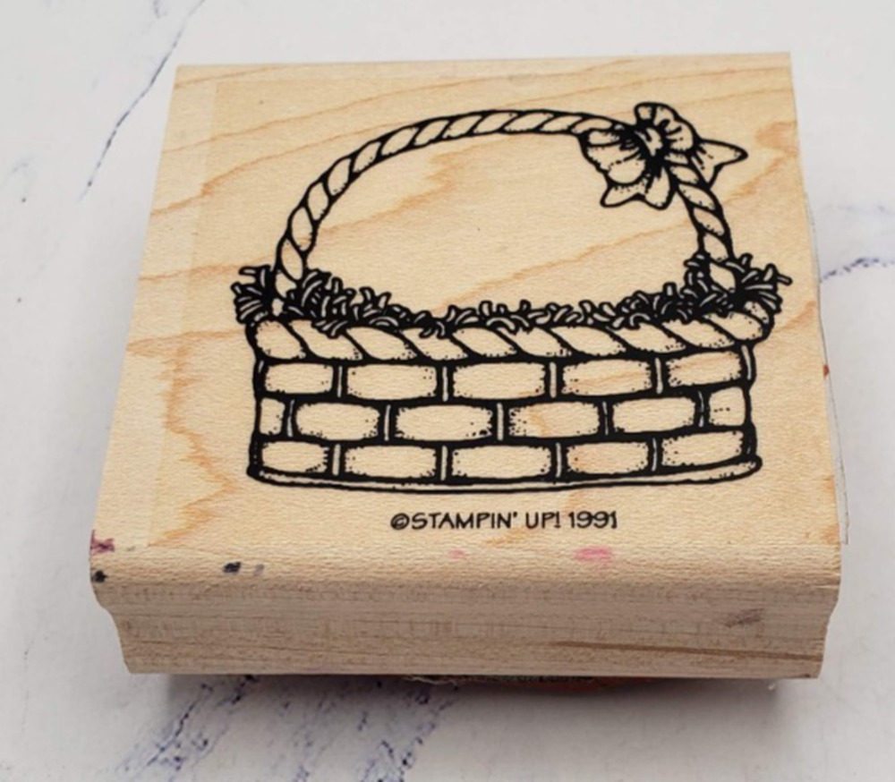 Stampin Up Wicker Easter Basket With Bow Wood Mounted Rubber Stamp